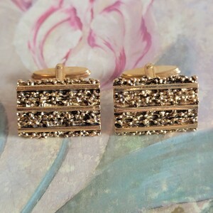 Vintage Gold Tone Metal Rectangular Cufflinks Father&#39;s Day Groom Wedding