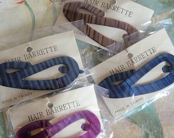 Vintage Dead Stock Never Worn In Original Package Hair Slide Barrette Blue Brown and Purple 1980s