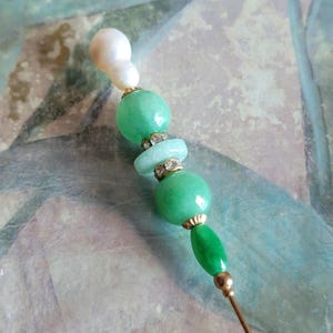 Vintage Freshwater Pearl Green Beads Hat Pin