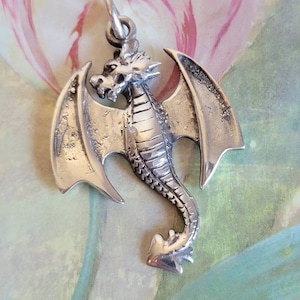 Vintage Hand Made Sterling Silver Winged Dragon Pendant 925 Mythical Creature Greece