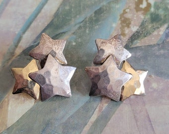 Vintage Hammered Sterling Silver Star Post Earrings Pierced Ears 925