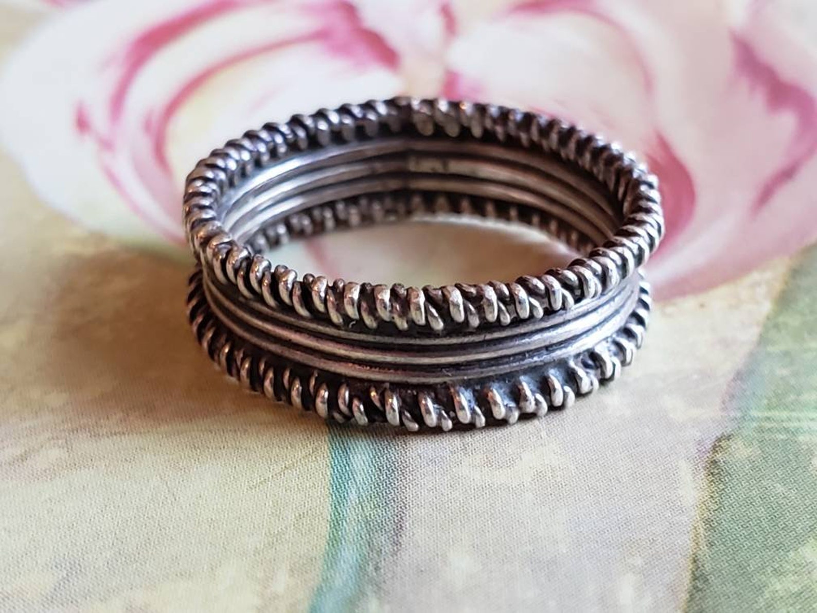 Vintage Sterling Silver 925 Band Ring 1980s Repeating Pattern Wedding ...