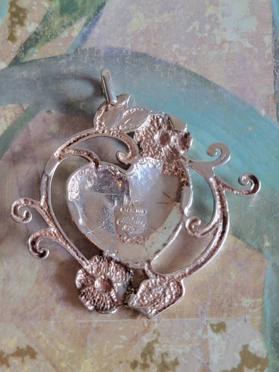 Vintage Jezlaine Sterling Heart with Flowers and … - image 6