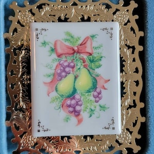 Vintage Original Box Lenox Grapes Pear Porcelain Gold Tone Metal Christmas Tree Ornament