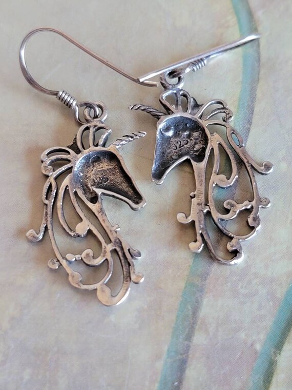 Vintage Sterling Silver Unicorn Earrings French H… - image 6