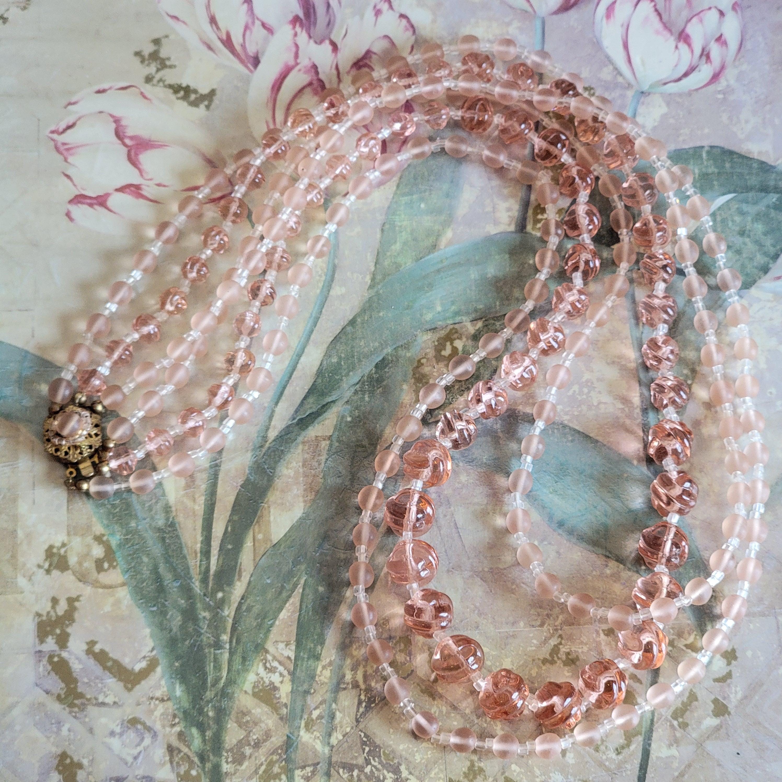 Vintage Miriam Haskell Necklace: Peachy Pink Glass Bead Costume