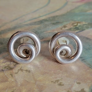 Vintage Signed Angela Cummings Sterling Silver Abstract Swirl Spiral Statement Earrings for Pierced Ears 1990