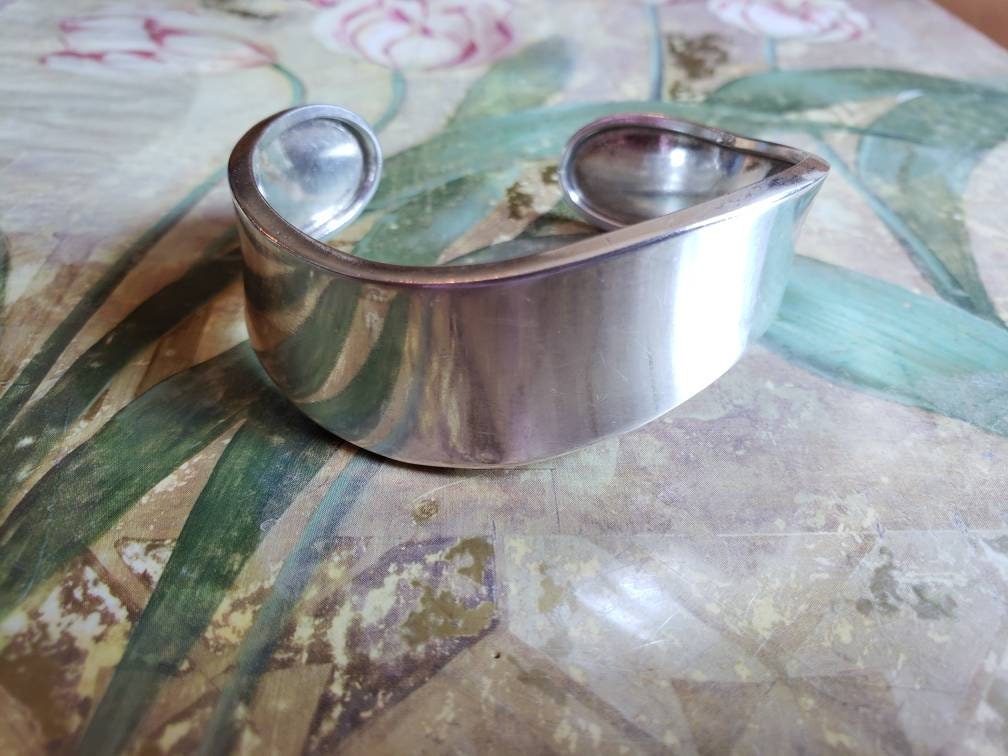 Vintage Sterling Silver Thick Wavy Cuff Bracelet 1990s 925
