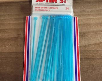 Vintage Phoenixware Aqua Blue Drink Stirrers: Party Spears, Set of 24 (1981)