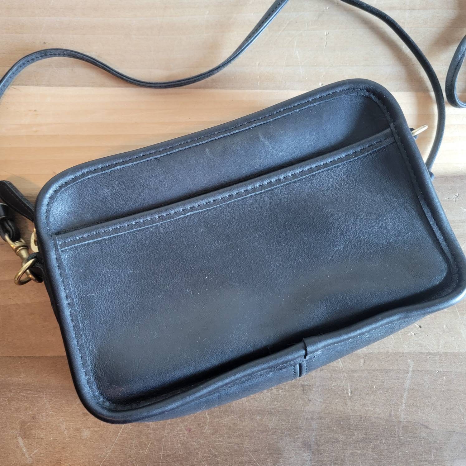 Vintage Small Coach Black Leather Crossbody Bag Pocketbook