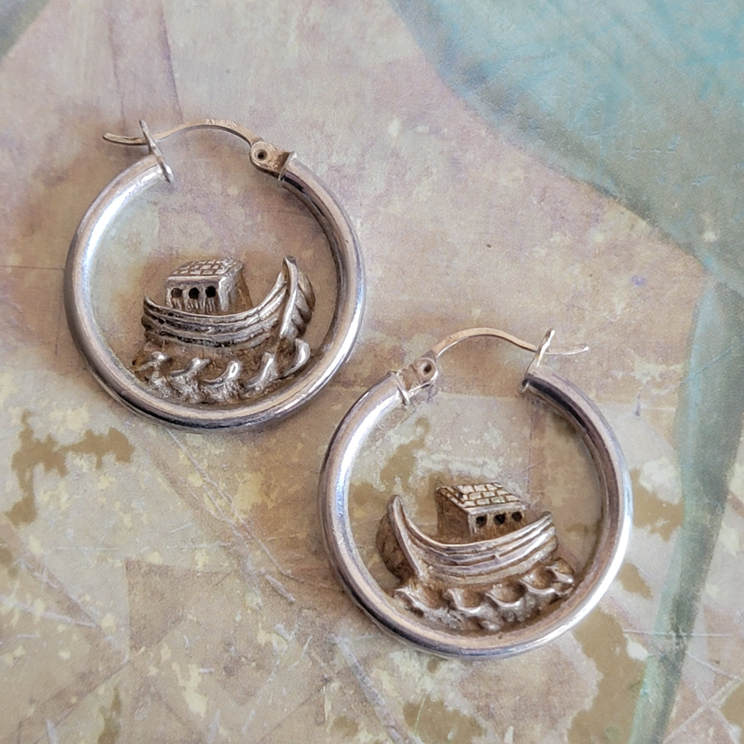 Vintage Sterling Silver Noah's Ark Hoop Earrings Pierced Ears - Etsy