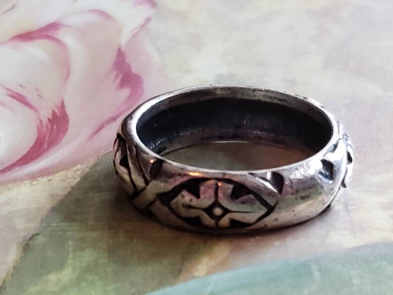 Vintage Sterling Silver Repeating Pattern Band Ring 1990s Wedding Band ...