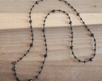 Vintage Erickson Beamon Black Seed Bead and Faceted Bead Beaded Long Necklace