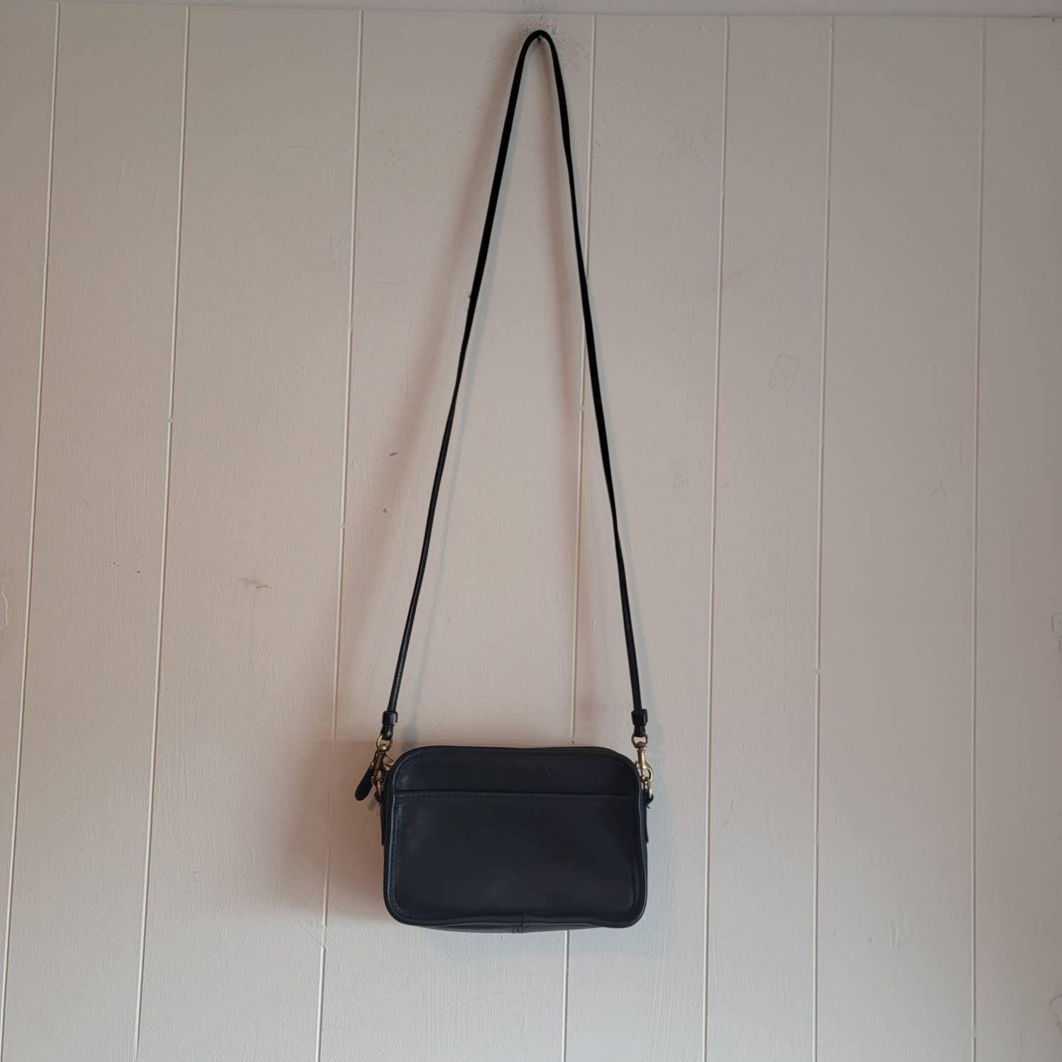 Vintage Small Coach Black Leather Crossbody Bag Pocketbook