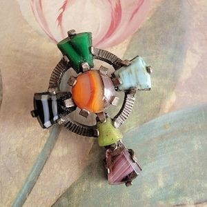 Vintage Silver Tone Metal and Stones Celtic Keltic Cross Brooch Pin or Pendant