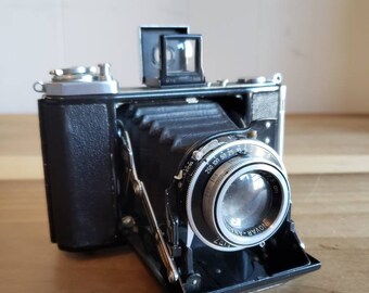 Vintage Zeiss Ikon Range Finder Camera Original Brown Leather Case Medium Format Germany Antique Square Format