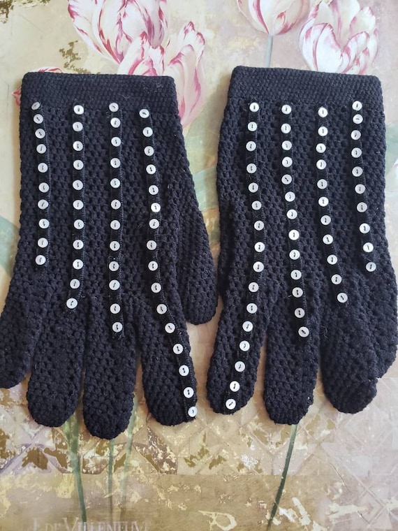 Vintage by Elayne Black Gloves Ladies Retro Croch… - image 1