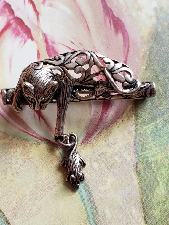 Vintage Jezlaine Sterling Silver Cat and Mouse Br… - image 2