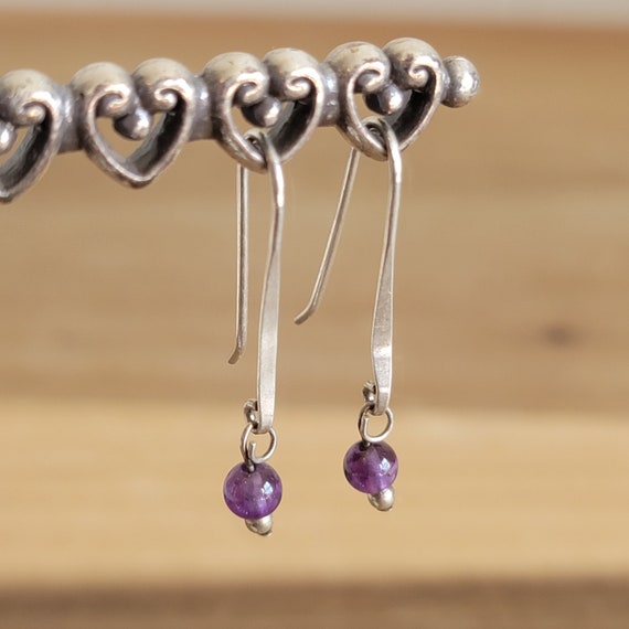Vintage Sterling Silver and Amethyst Bead Earring… - image 9