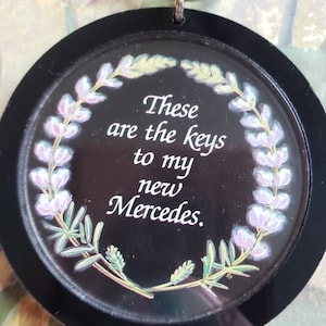 Vintage Mercedes Key Ring: 1980s Gag Gift with Floral Design