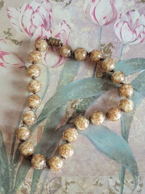 Vintage Glass Beads with Gold Flecks and Gold Ton… - image 3