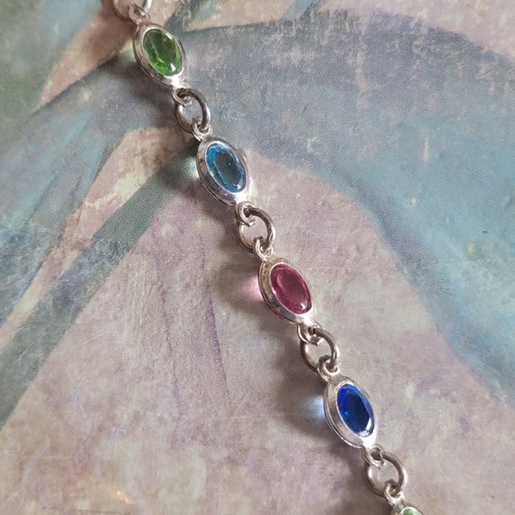 Vintage Sterling Silver and Multicolor Faceted Gl… - image 1