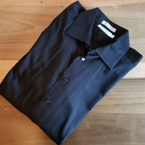 Vintage Clavin Klein Black Dress Shirt Long Sleeved 1990s Mens Dress Shirt Buttons Collar Size 17 34/35