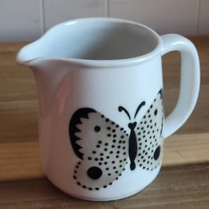 Vintage Arabia Made in Finland Porcelain Butterfly Pitcher Crazing Mid Century