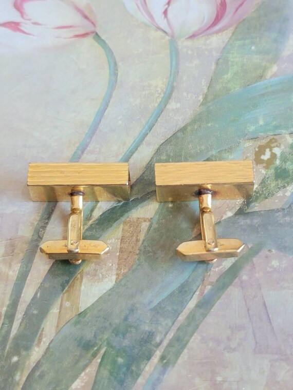 Vintage Rectangular Cufflinks: Black & Gold Tone,… - image 6