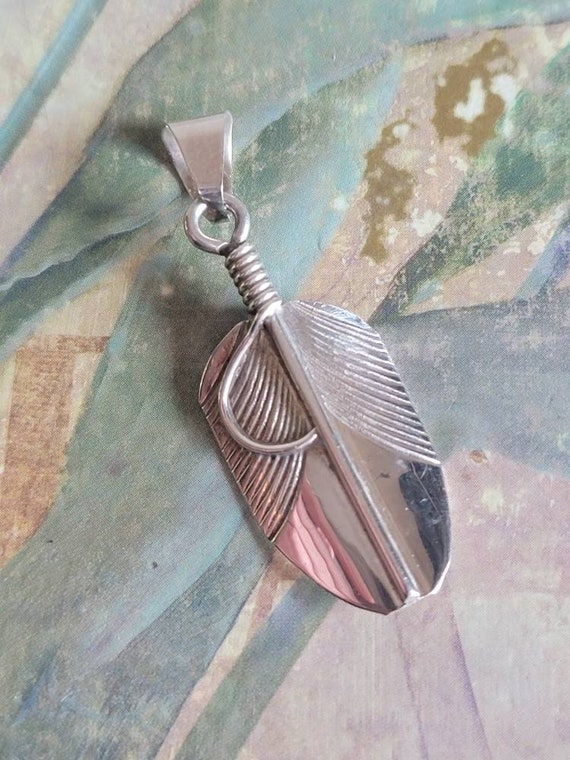 Vintage Sterling Silver Feather Pendant