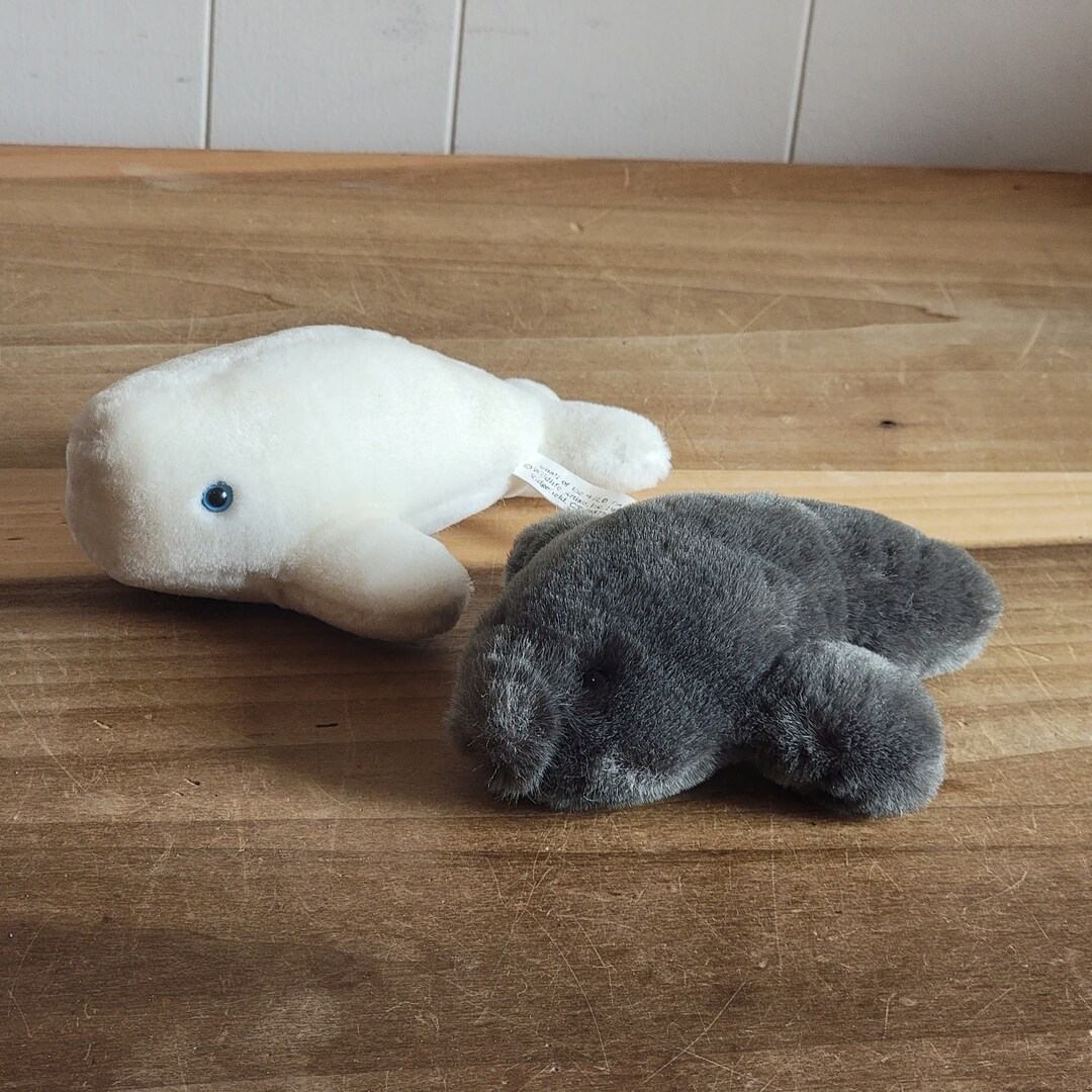Vintage Lot of 2 Plush Beluga Whale Manatee Stuffed Animals 1990s as Is