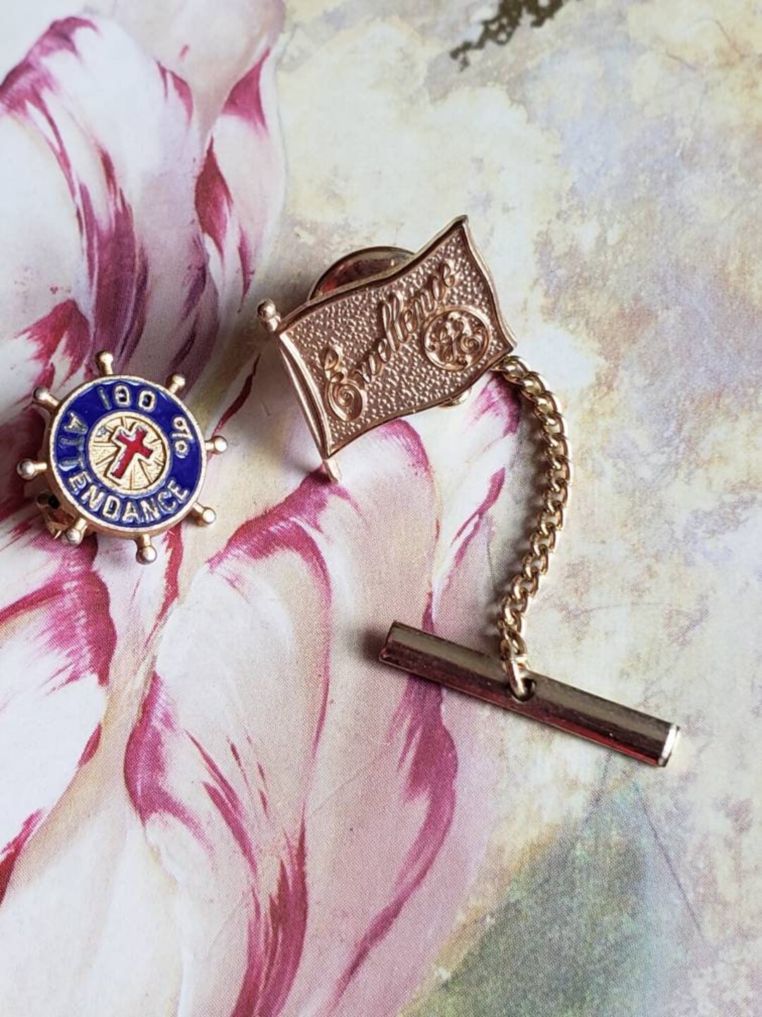 Vintage Lot of Two Pieces Tie Tack Chain General Electric Perfect