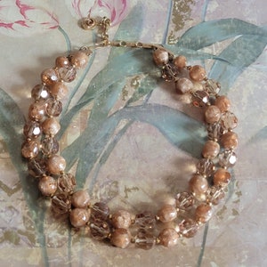 Vintage Signed Lisner Clear Glass Beads and Gold Tone Metal Beads Multi Strand Necklace