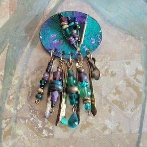 Vintage Hand Made Signed Bead Beaded Brooch