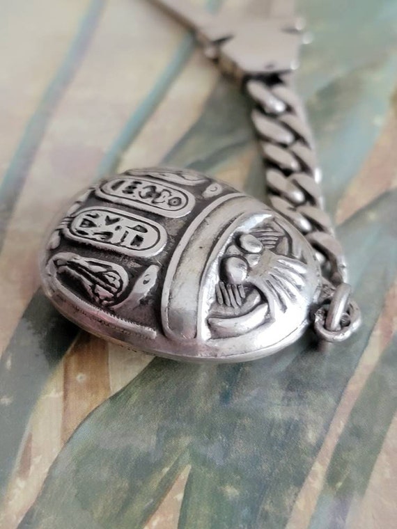 Vintage Sterling Silver Scarab Key Chain Key Fob … - image 2