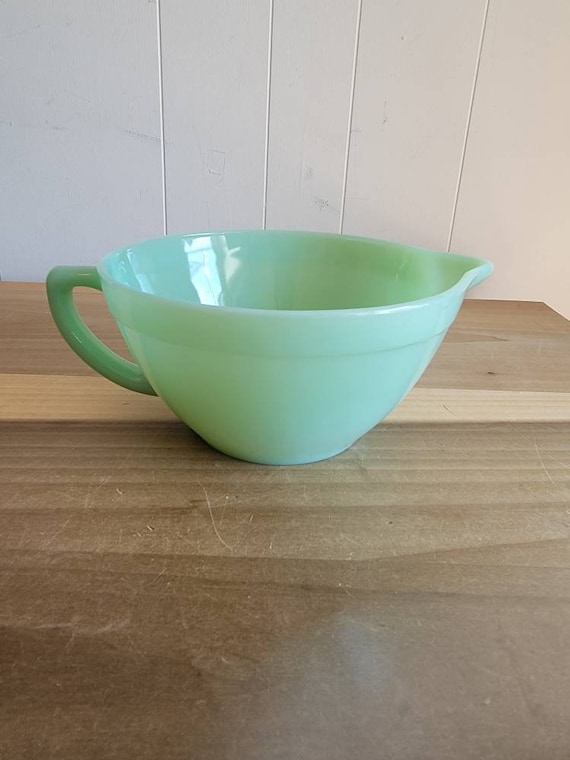 Vintage Jadeite Bowl - 1950's Green Milk Glass Fire King Oven Ware