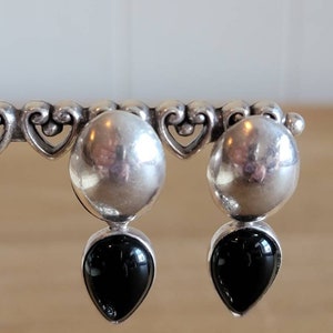 Vintage Sterling Silver and Black Onyx Teardrop and Oval Earrings Posts for Pierced Ears 925