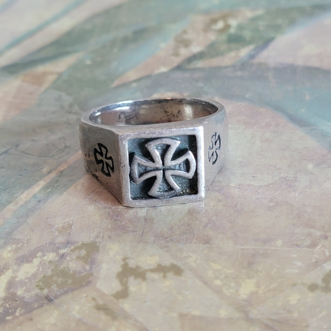 Vintage Sterling Silver Iron Cross Mens Ring Size Biker Ring
