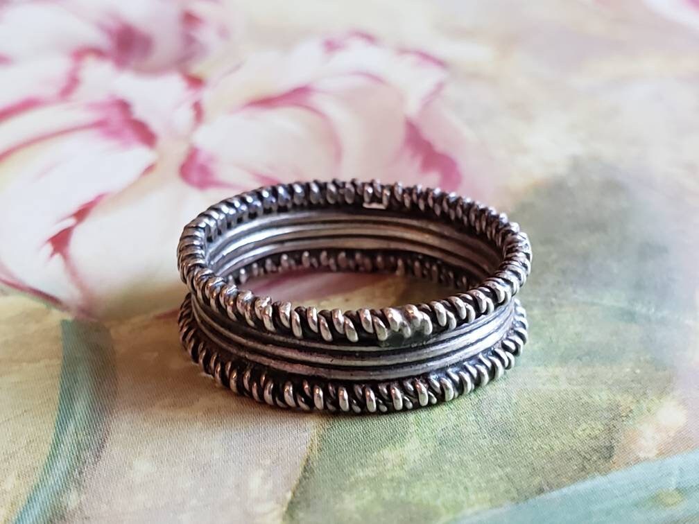 Vintage Sterling Silver 925 Band Ring 1980s Repeating Pattern Wedding ...