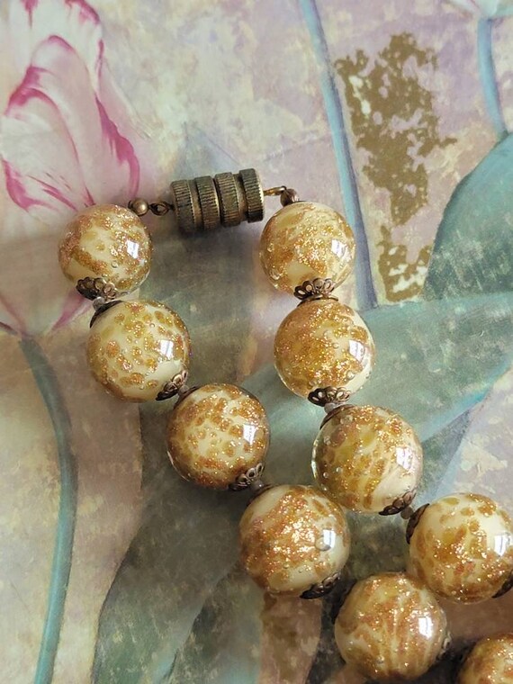 Vintage Glass Beads with Gold Flecks and Gold Ton… - image 8