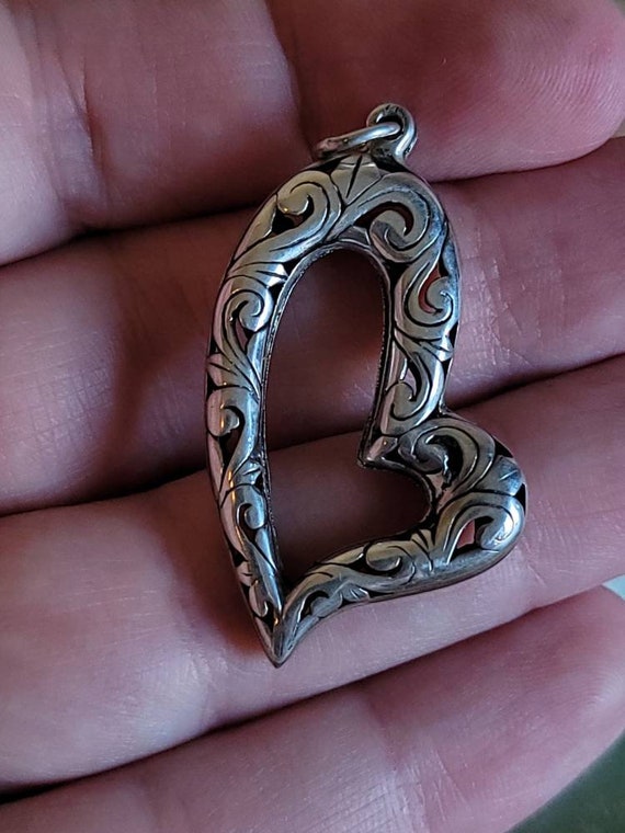 Vintage Jezlaine Sterling Heart Pendant Ornate De… - image 7