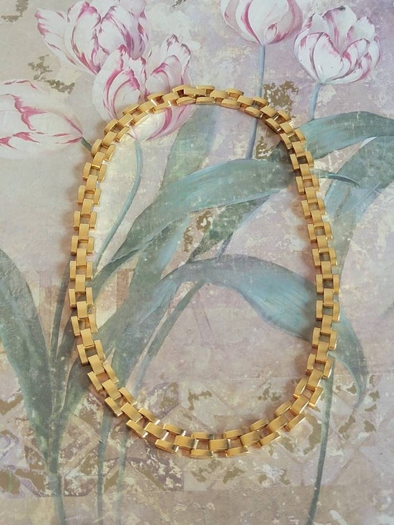 Vintage Gold Tone Metal Hinged Collar Necklace Co… - image 2