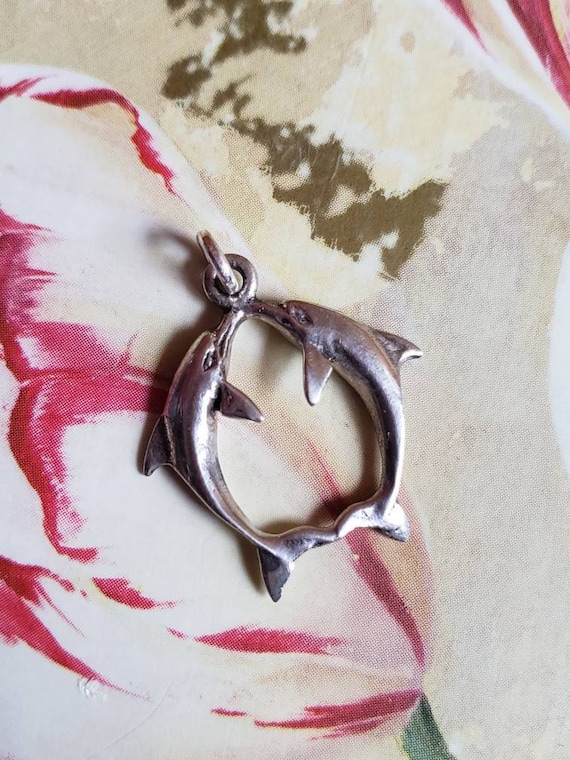 Vintage Sterling Silver Dolphins Pendant