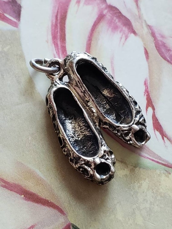 Vintage Sterling Silver Ballet Slippers Pendant - image 1