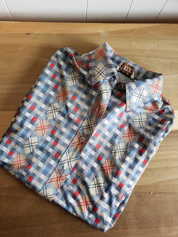 Vintage Puccini Plaid Polyester Ladies Blouse 1970