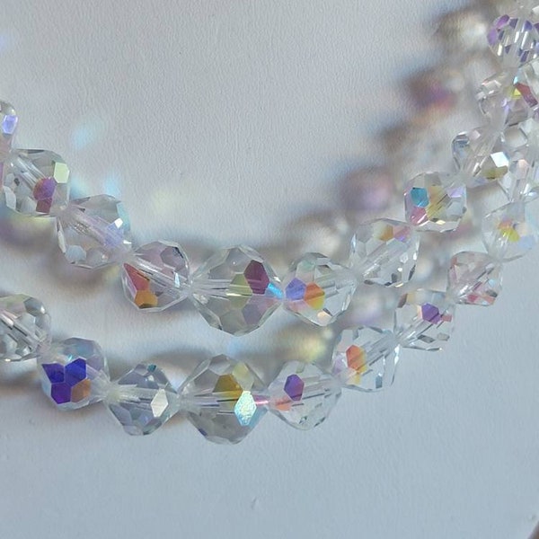 Vintage Aurora Clear Borealis Necklace Crystal Rhinetones Beads Double Strand Necklace 1950s Rockabilly Viva Las Vegas VLV