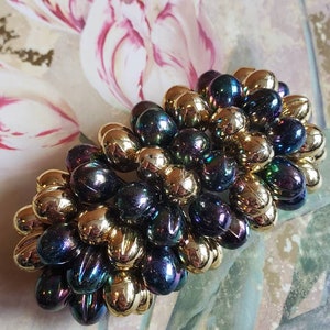 Vintage White Iridescent Blue and Gold Cord Hair Barrette French Clip Ladies 1980s Evening Oilslick