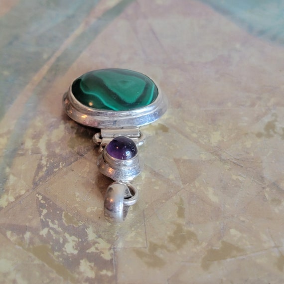 Vintage Sterling Silver Malachite and Amethyst Se… - image 4