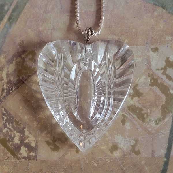 Vintage Waterford Crystal Heart Pendant Sterling Silver Bale and Chain Necklace Valentine's Day As Is