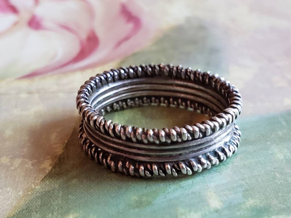 Vintage Sterling Silver 925 Band Ring 1980s Repeating Pattern Wedding ...